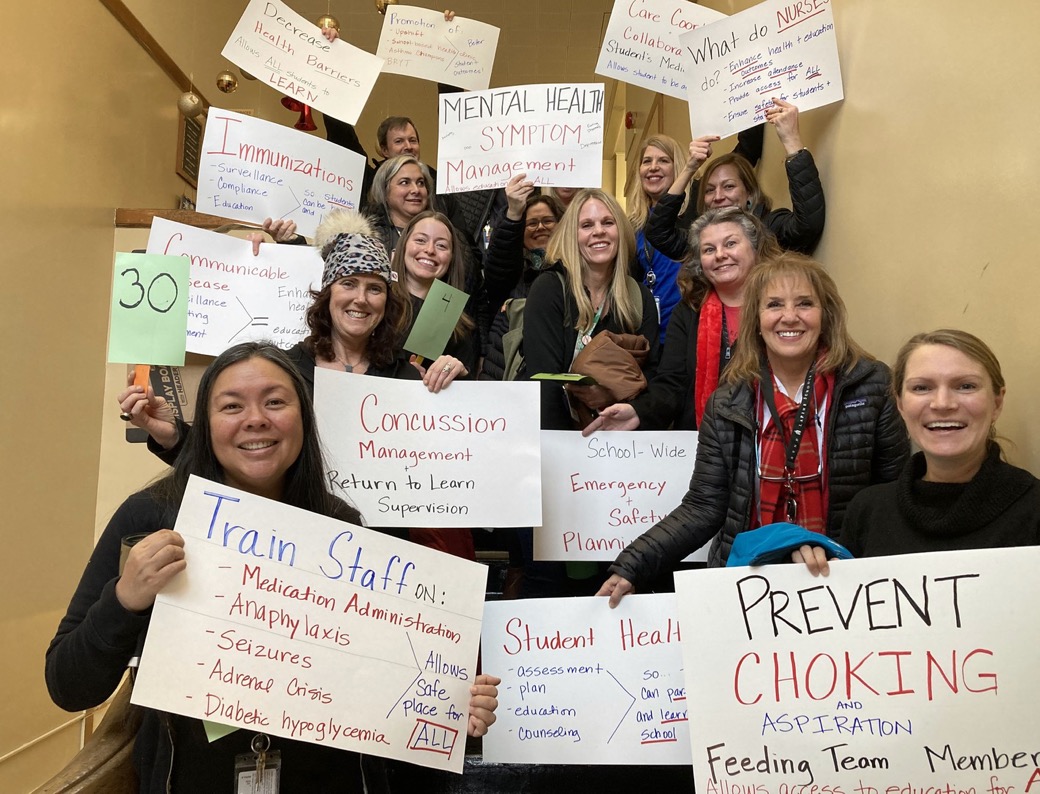 Bend-La Pine Nurses showing support at a recent bargaining meeting.