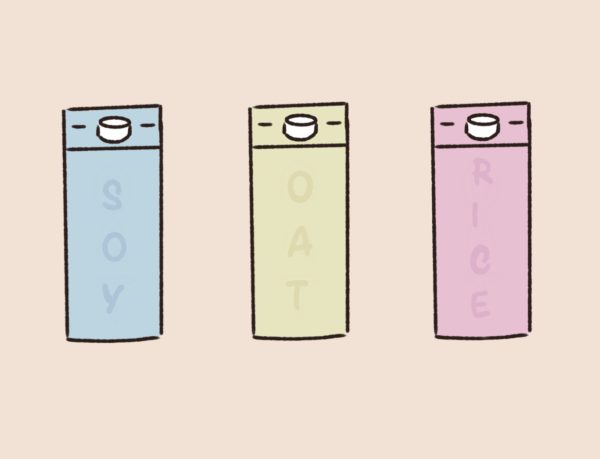 Drawing of various plant-based milks
