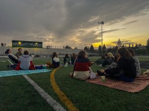 A group of friends enjoy the view at Senior Sunrise on Friday, Sept. 5. / Credit: Lauren Shein