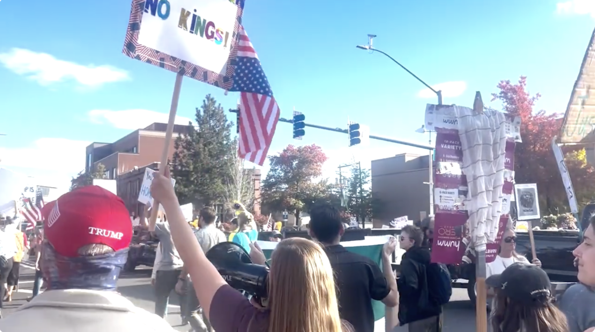 Protesters gather in downtown Bend on Oct. 18, 2025. / Credit: Jordyn Berry