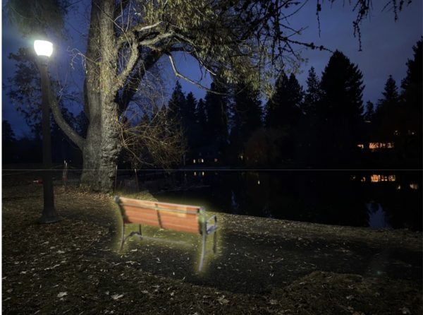 Ghost bench on the corner of Pioneer Reach. / Credit: Hailey Pease
