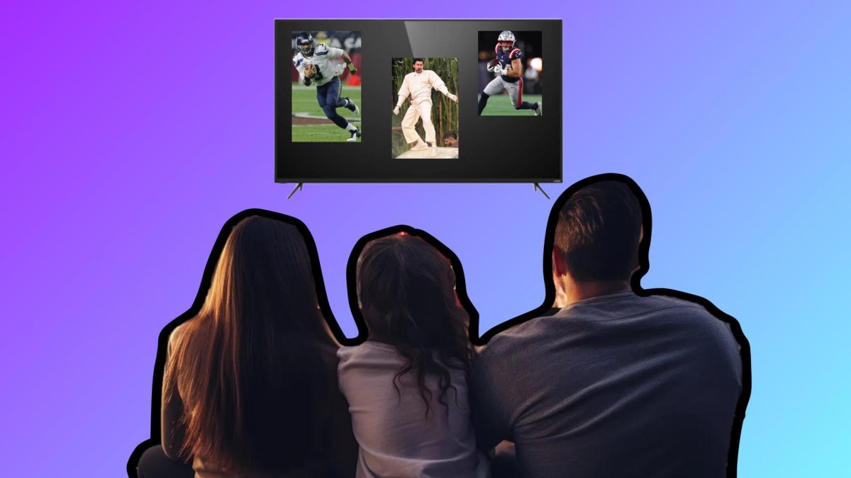 American families alike spend hours crouched around a glowing screen to watch the Super Bowl. / Credit: Heidi Marx